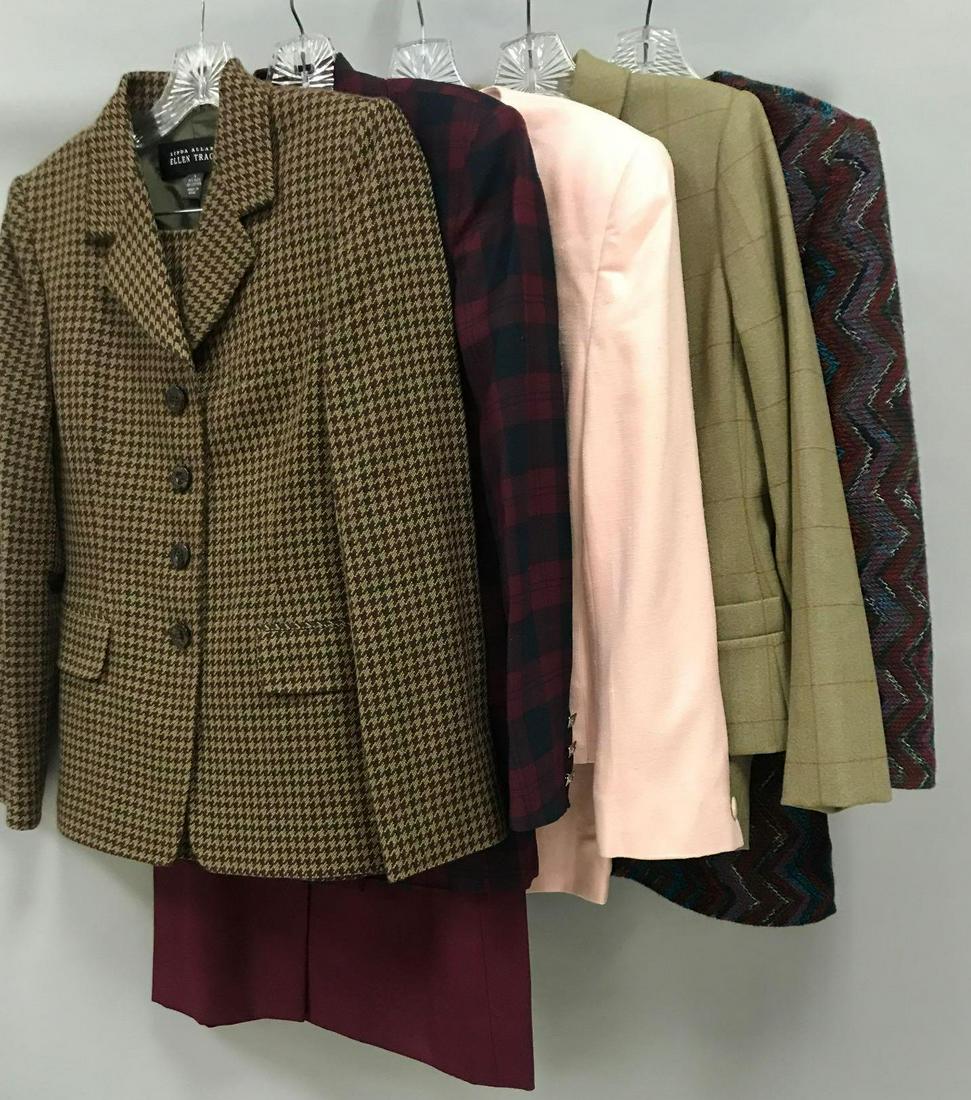 Group of 5 : Vintage Skirt Sets: Bill Blass, Linda Allard, Ellen Tracy. Wool, wool blend, knit. Measurements on one set (approximate), shoulder 17, waist 29, outside sleeve 24, inside 16, bust 40, length 32