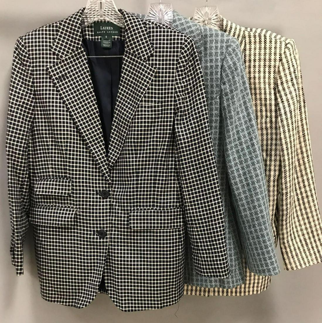 Group of 3 : Women's Vintage Blazers: Measurements on one (approximate) shoulder 17, outside sleeve 24.5, inside 17, bust 40