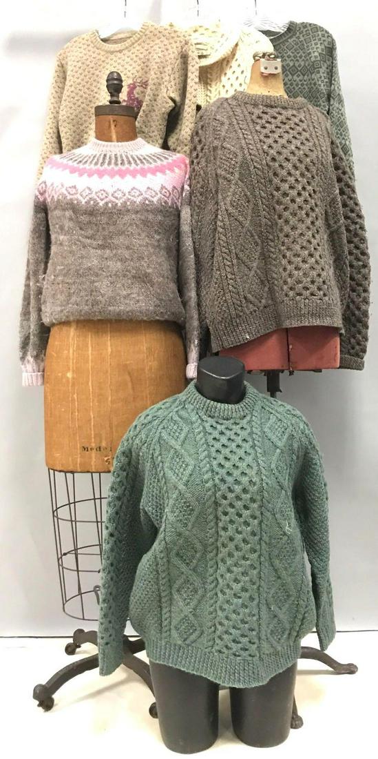 Group of 6 : Women's Vintage Sweaters: Knit/wool, measurements on one (approximate) shoulder 18, outside sleeve 24, inside 17.5, bust 44