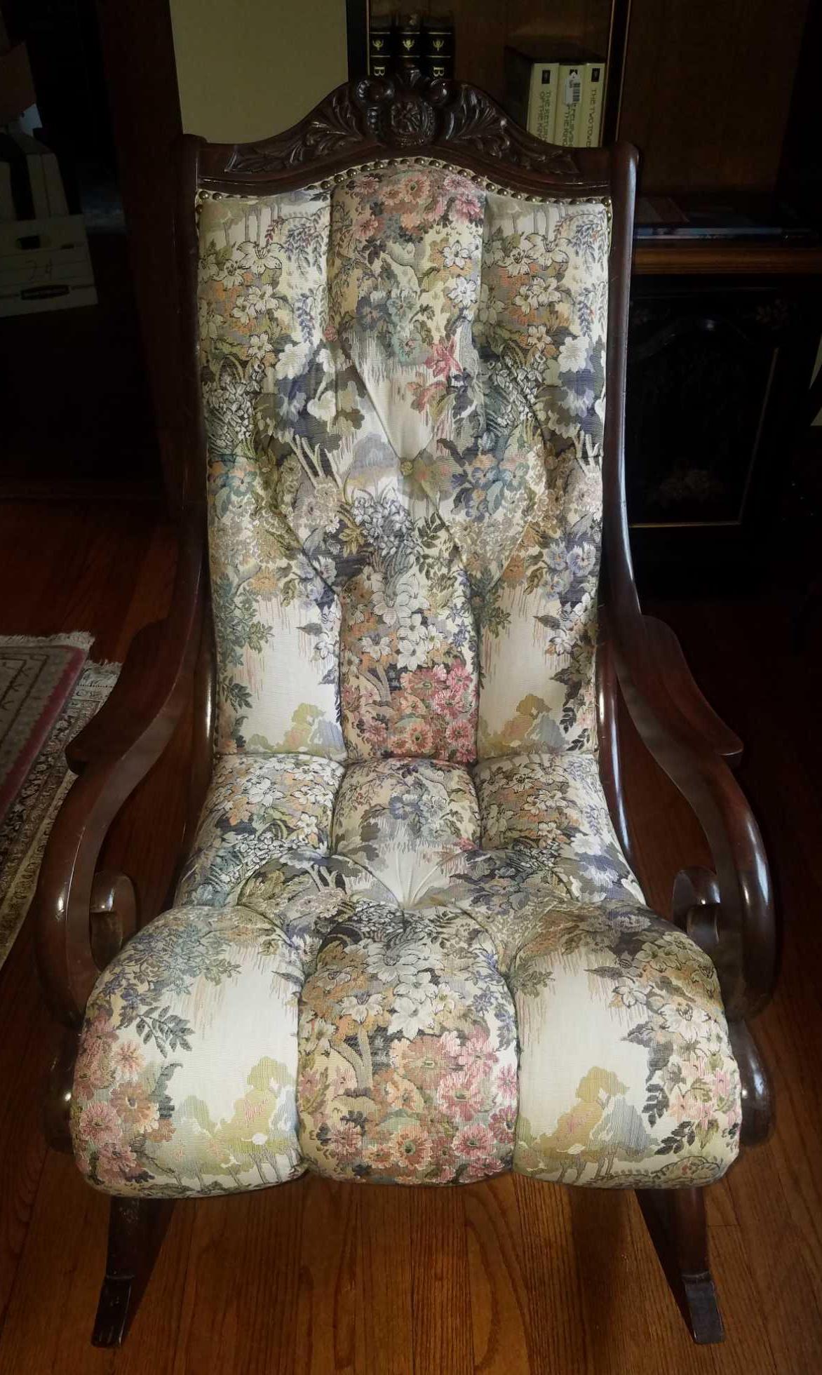 Vintage Upholstered Rocking Chair: 38"x33"x23.5". no shipping