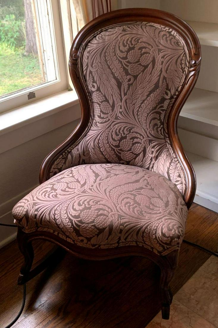 Antique upholstered rocking chair: 24x33x46 inches, no shipping