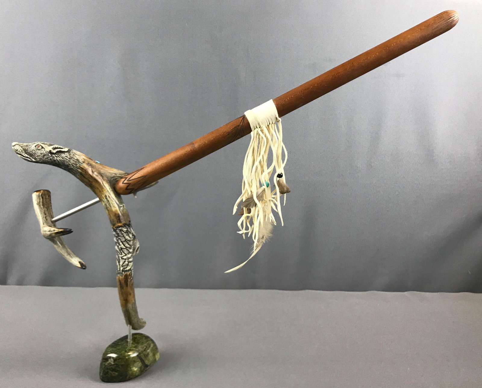 Ted Miller Carved Peace Pipe on base: Total length 24 inches