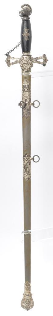 Identified Antique Masonic Templar Knight Ceremonial: Identified to Arthur Byron Smith, Heavily Engraved Blade, Blade is Marked The McLilley & Co. Columbus Ohio, Total Measurement 37 inches