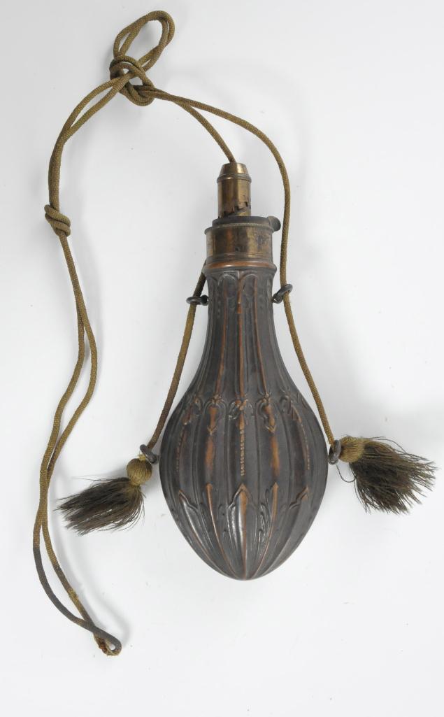 Antique Ornate Powder Flask: 8 1/2 x 3 1/2 inches