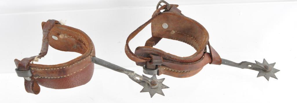 Antique Western Cowboy Spurs: Heel Width 2 3/4 inches Total Measurement 4 x 9 1/2 x 2 inches