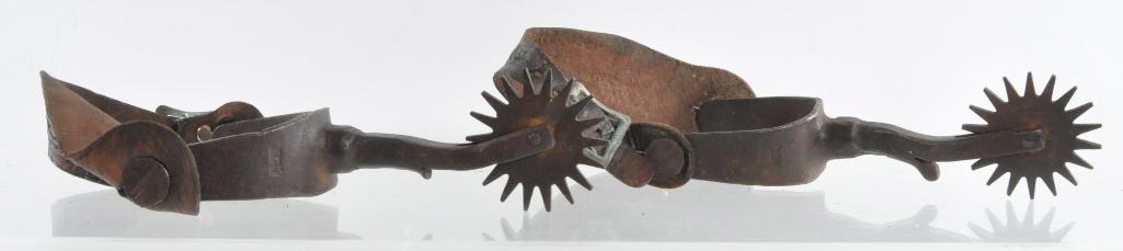 Antique Western Cowboy Ford Spurs: Manufactured by Ford, Heel Width 3 inches, Total Measurement 8 x 3 x 2 1/4 inches
