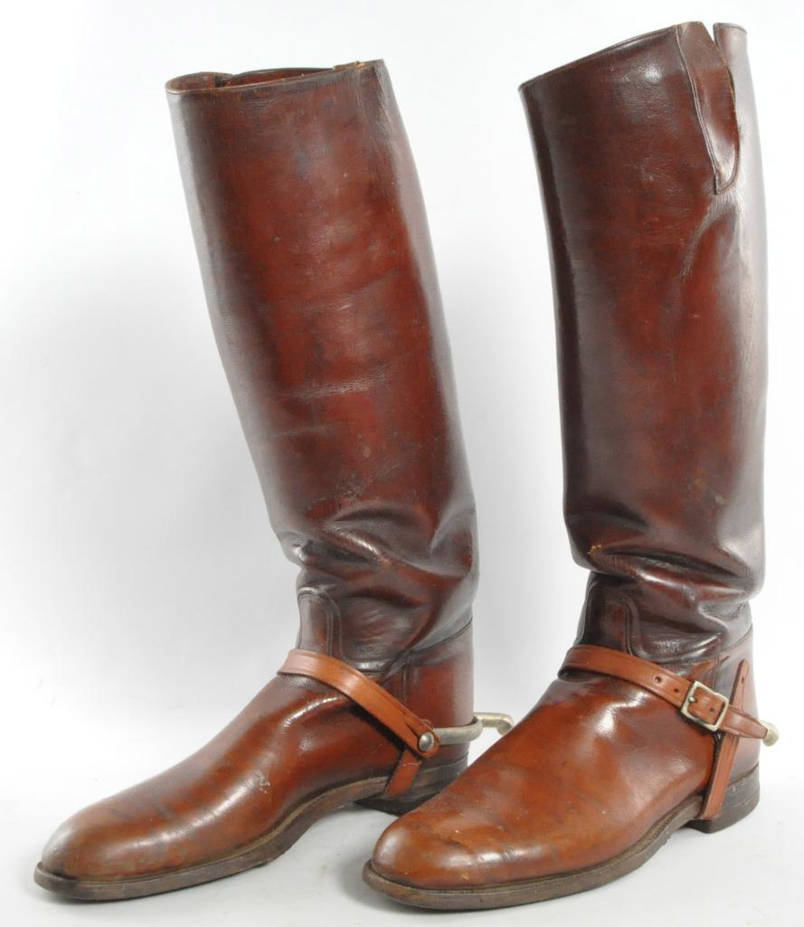 Identified WW1 US Cavalry Boots with Spurs: Identified to Major Pete Mead, Measures 14 x 4 x 19 inches, Excellent Condition for there Age