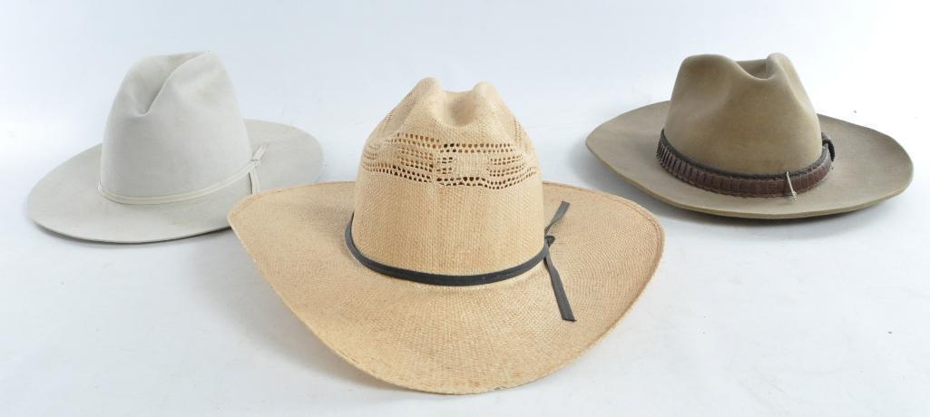 Group of 3 Vintage Western Stetson Cowboy Hats: Includes Natural, Range, and Other. All Size 7 1/4