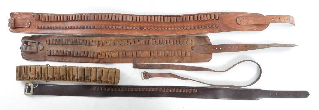 Group of Antique Bandoliers and Ammo Belts: Largest 53 x 4 inches