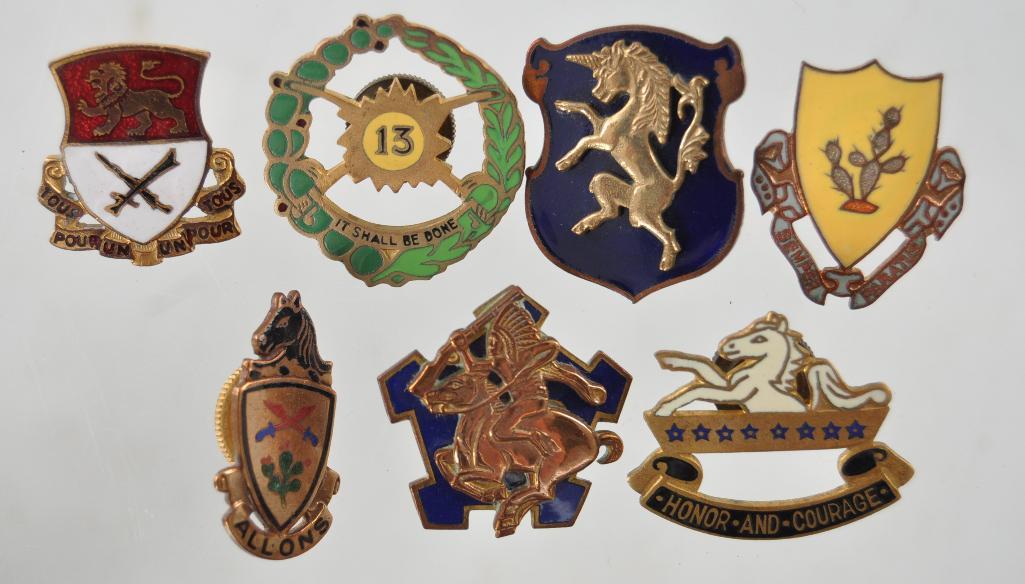 Group of 7 WW2 Cavalry Division Insignia Pins: All Screw Backs
