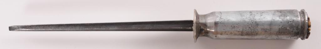 WW2 Theater Made Fighting Knife with US Marine Corp: 4 Sided Pont Affixed to a 50 Cal. Shell with USMC Eagle Device Soldered on Pummel. 11 1/4 inches