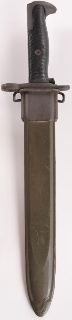 WW2 US M1 Garand Bayonet with Scabbard: Marked AFH US on Blade, Total Measurement 16 inches, Blade Measures 9 3/4 inches