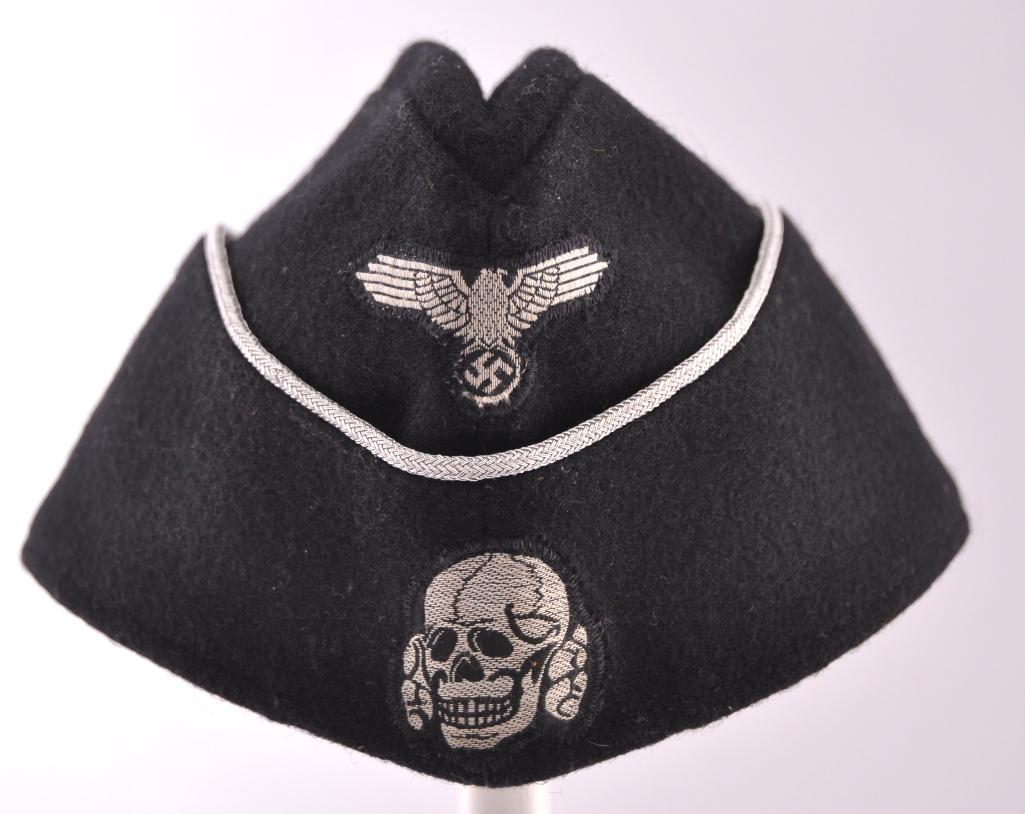 WW2 German SS Panzer Officer Schiffchen: Includes aluminum piping, overseas cap, no maker mark, Excellent Condition