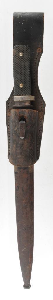 WW2 German Bayonet with Scabbard and Frog: Heavily Damaged, Marked E.F. Horster Solingen on Blade, Total Measurement 16 1/2 inches