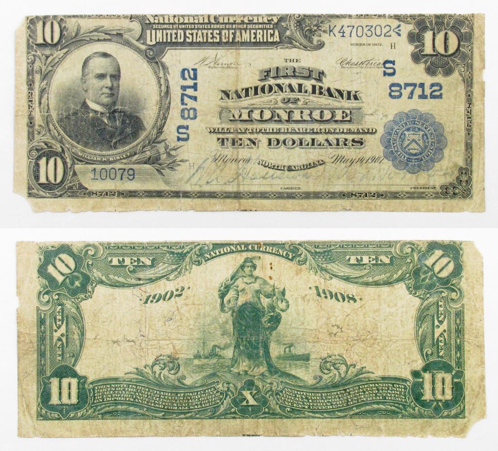 1902 $10 National Currency Note - Monroe, North (1 of 3)