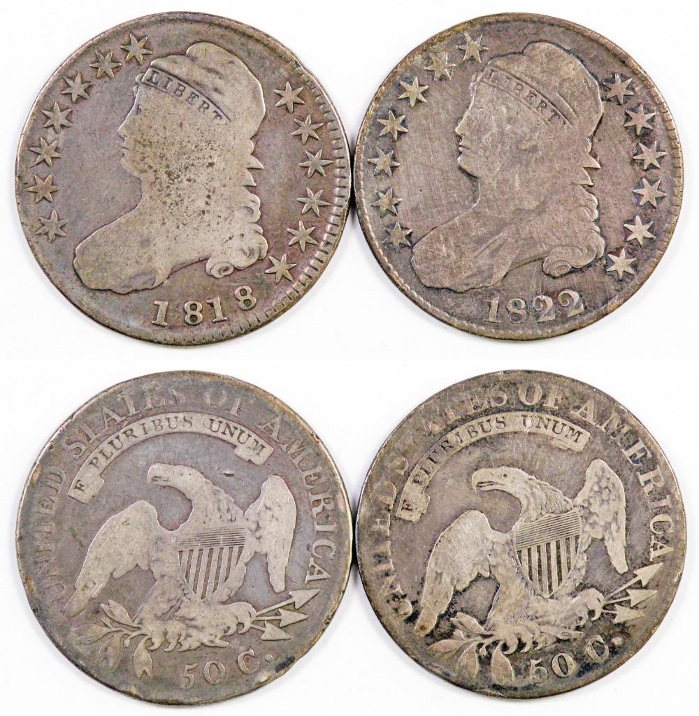 Group of (2) Capped Bust Silver Half Dollars. (1 of 3)