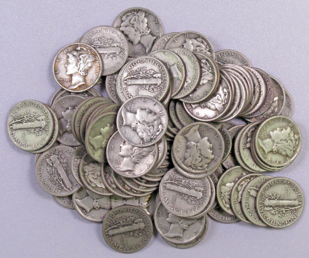 Group of (100) Mercury Silver Dimes. (1 of 1)