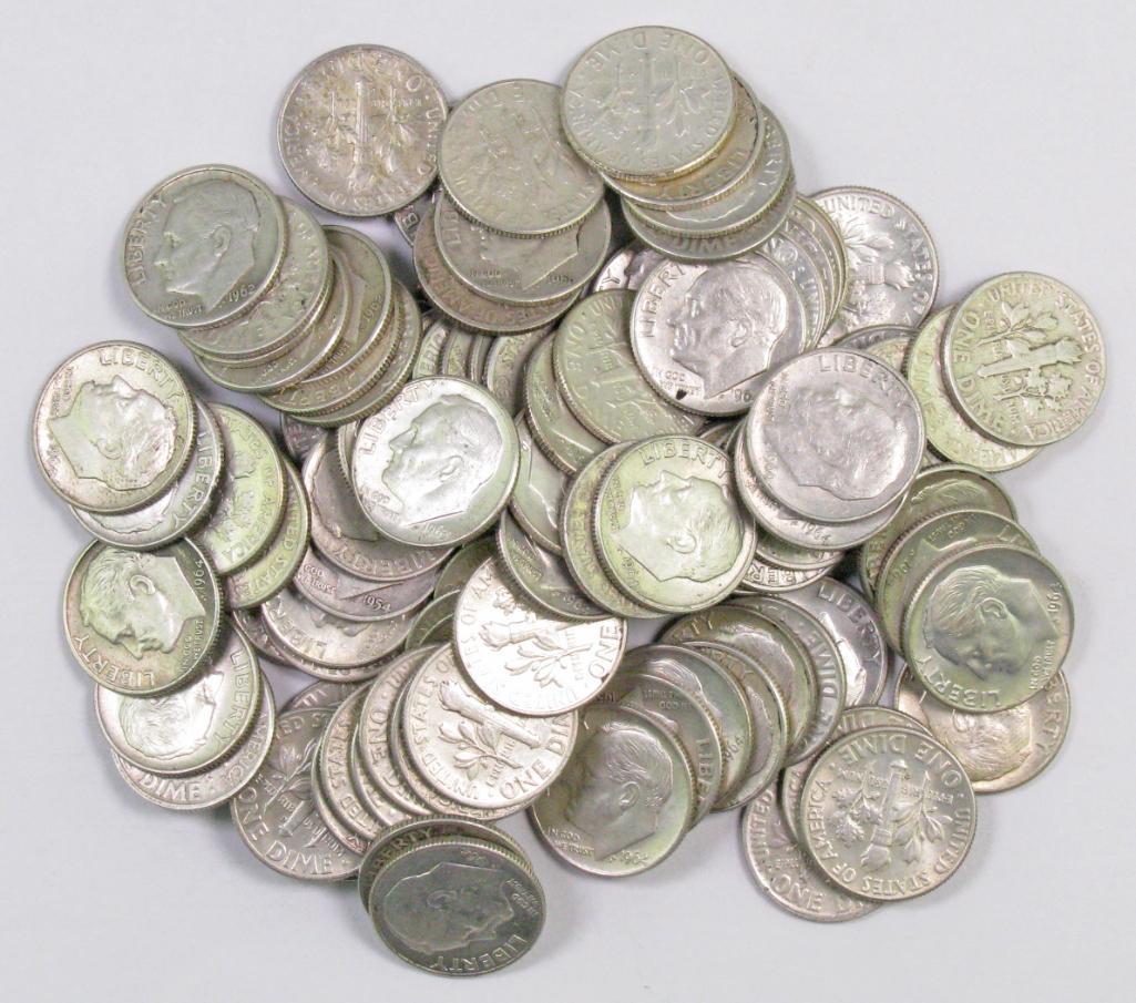 1961-PD 1963-PD Lot of 10 Roosevelt Silver Dimes 1960-PD 1962-PD 1964-PD BU