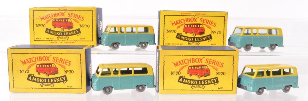 Group of 4 Matchbox Die-Cast Vehicles with Original: Includes 4 No. 70 Thames Estate Cars with Yellow and Teal Bodys, 2 Have GPW and 2 Have SPW. B Boxes, Some Box Damage, Like New Condition, A Lesney Product, Made in England