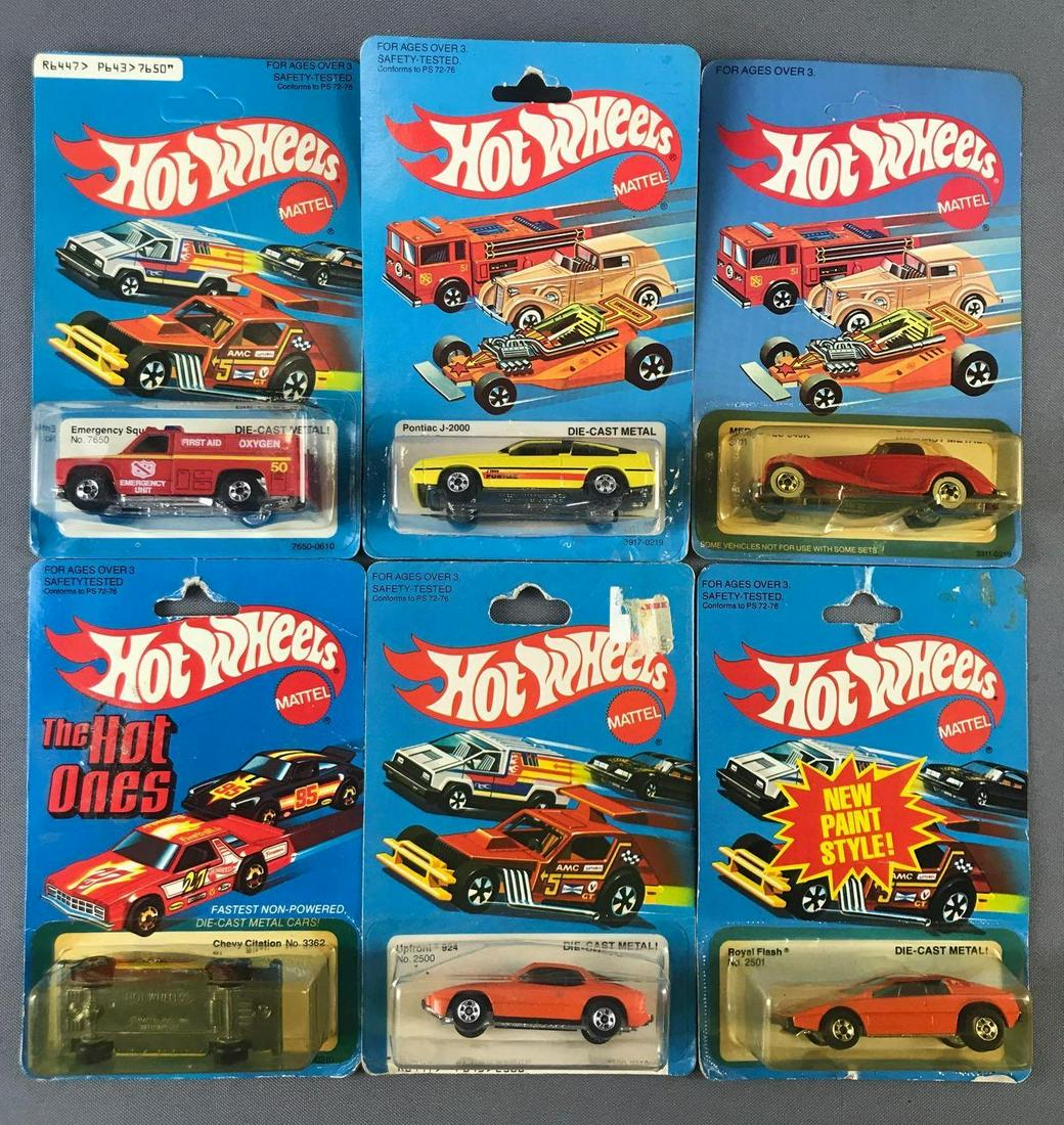 Group of 6 Hot Wheels Die-Cast Vehicles in Original: Includes No. 3911 Mercedes 540K, No. 2501 Royal Flash, No. 7650 Emergency Squad and more