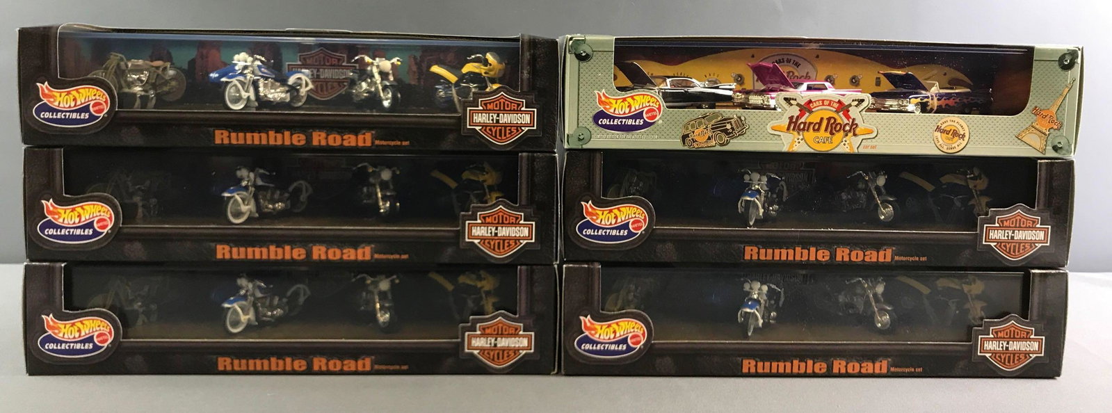 Group of 6 Hot Wheels Die Cast Vehicles Collectable: Hard Rock Cafe and Harley Davidson.