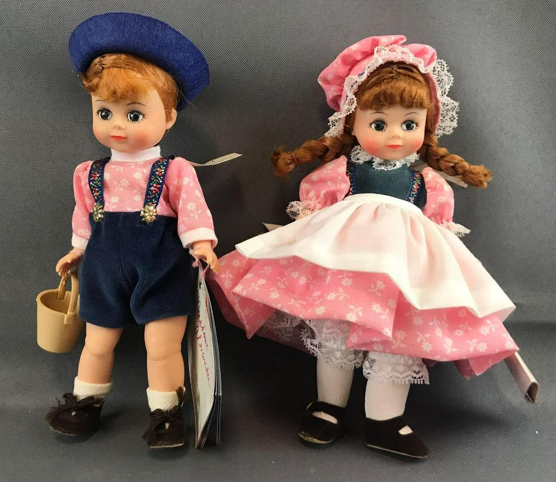Group of 2 Madame Alexander Miniature Showcase: Jack and Jill, both 1987, are 8 inch straight leg dolls in original boxes.