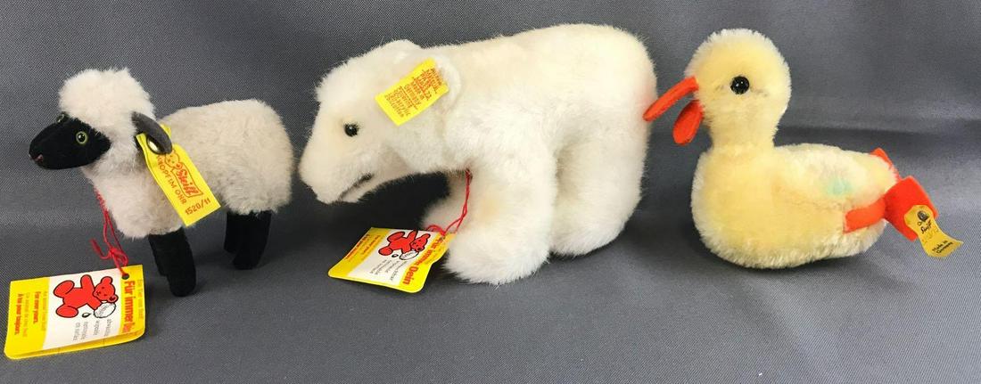 Group of 3 Steiff Plush: Largest is 6.5 inches long. All 3 mohair, out of box