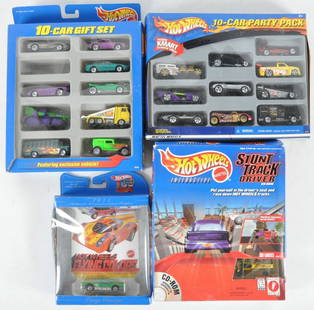 Group of 4 Hot Wheels Die-Cast Vehicle Gift Packs: Includes Stunt Track Driver, Anniversary Edition, and More. New in Original Packaging