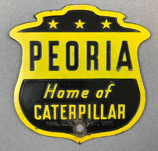 Vintage Metal Caterpillar License Plate Topper Peoria