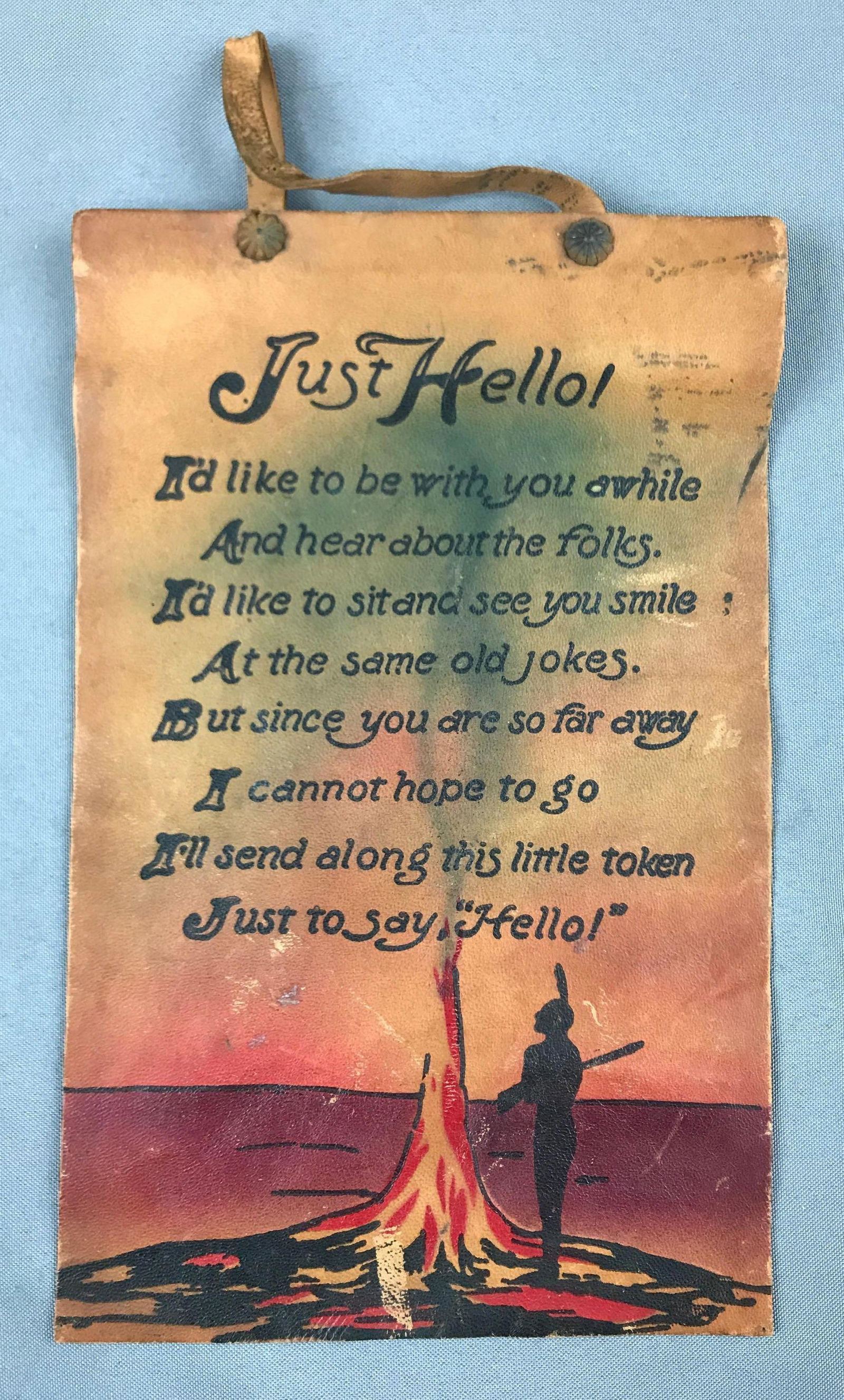 Vintage Leather Wall Art Poem: 7x10.5, some wear.