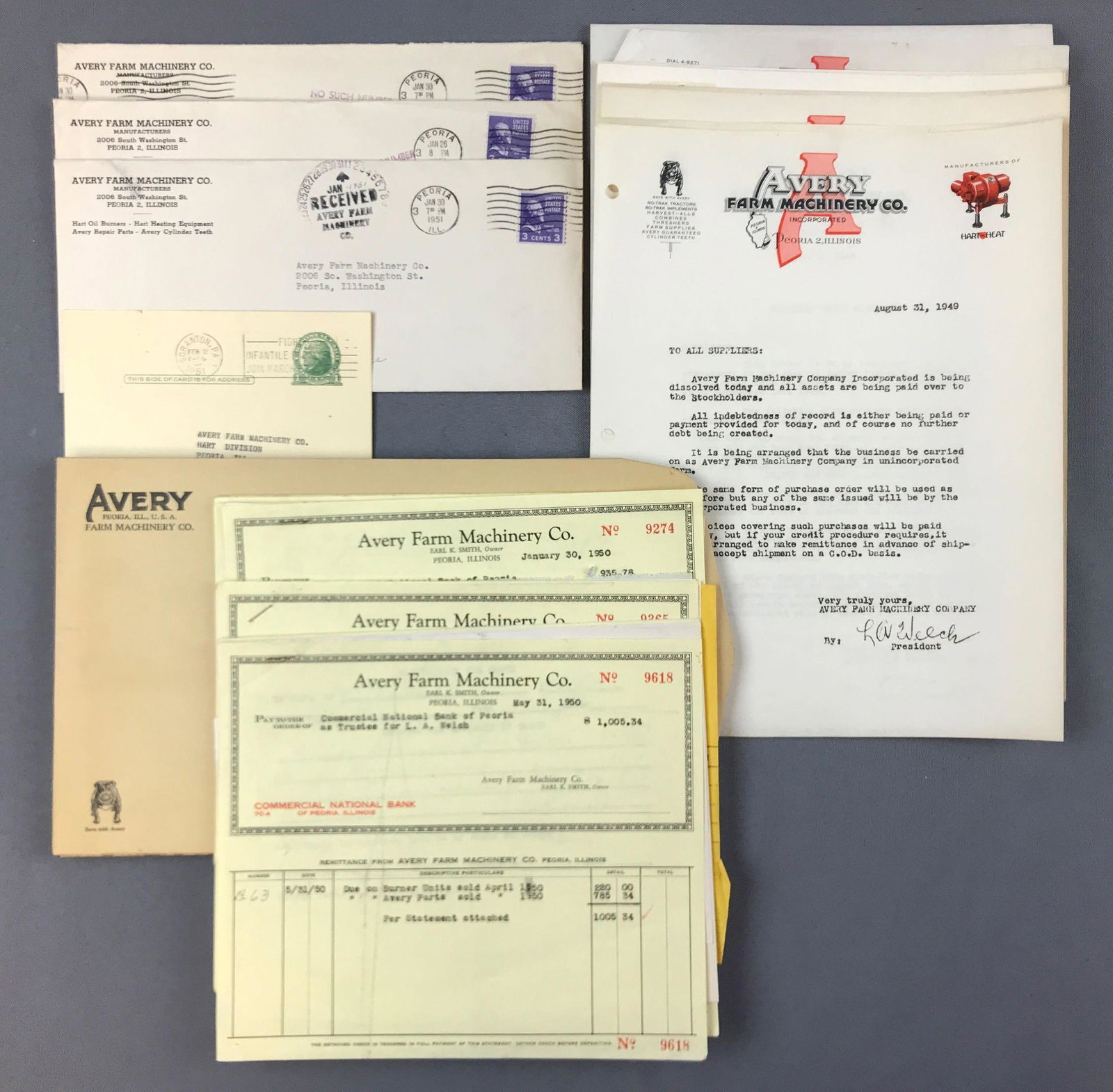 Group of Vintage Avery Farm Machinery Letters,: Circa 1950