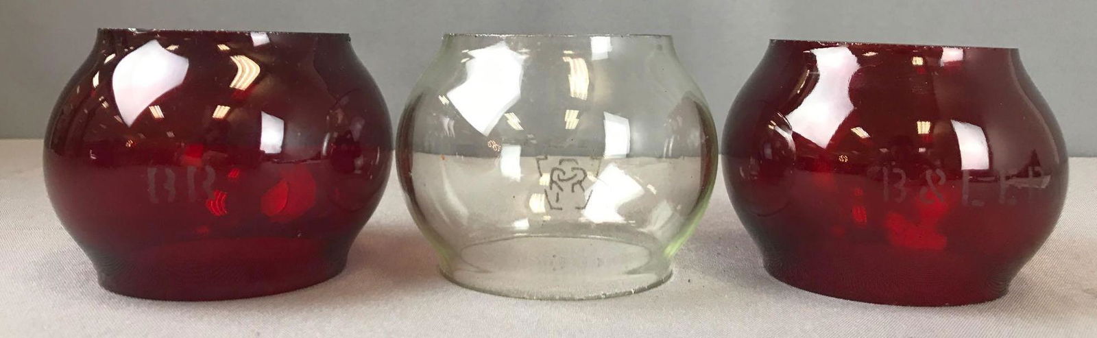 Group of three etched glass globes (1 of 4)