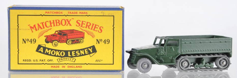 Matchbox No. 49 Army Half Track MK. III Die-Cast: Army Green Body with GPW and Gray Track, B Moko Box, A Lesney Product, Made in England