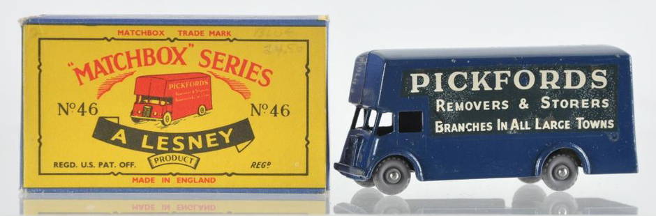 Matchbox No. 46 Pickford's Removal Van Die-Cast Vehicle: Dark Blue Body with GPW, No Windows, and Pickfords Removers Decal, C Box, A Lesney Product, Made in England