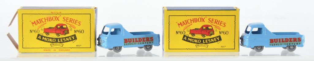 Group of 2 Matchbox No. 60 Morris Omnitruck Die-Cast: Both with Light Blue Bodies and GPW, Some Box Damage, B Moko Boxes, A Lesney Product, Made in England