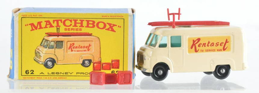 Matchbox No. 62 TV Service Van Die-Cast Vehicle with: Includes Antenna, Ladder, and 3 TV's, E Box, A Lesney Product, Made in England