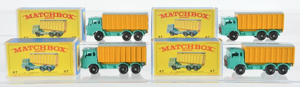 Group of 4 Matchbox No. 47 DAF Tipper Container Trucks: E Boxes, A Lesney Product, Made in England