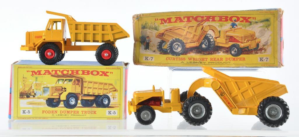 Group of 2 Matchbox King Size Die-Cast Vehicles with: Includes K-7 Curtiss Wright Rear Dumper with Damaged Box, and No 5-5 Foden Dumper Truck, A Lesney Product, Made in England, Like New Condition