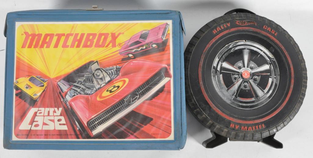 Group of 2 Matchbox and Hot Wheels Carry Cases with: Includes Slot Car Chassis and More