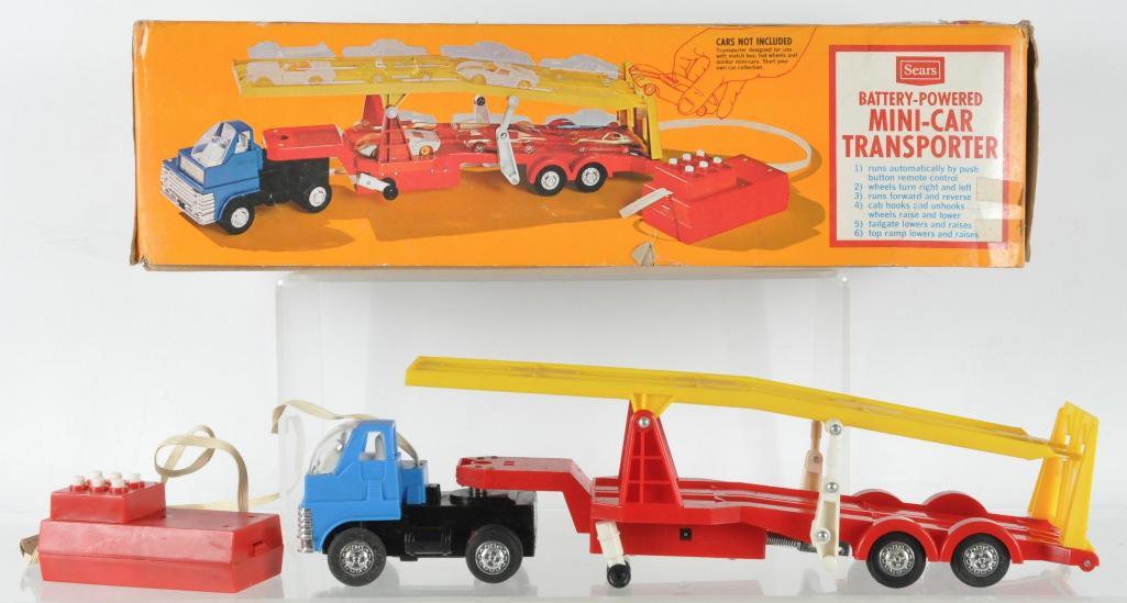 Sears Battery Powered Mini-Car Transporter with: Some Box Damage, Dirty Battery Case