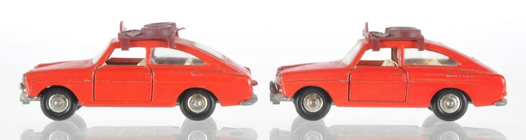 Group of 2 Matchbox No. 67 Volkswagen 1600 TL Die-Cast: Both have Red Bodies with White Interiors, BRW, and Brown Luggage Racks, A Lesney Product, Made in England