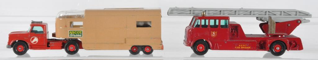 Group of 2 Matchbox King Size Die-Cast Vehicles: Includes No. 15 Merryweather Fire Engine, and No. 18 Articulated Horse Van. A Lesney Product, Made in England