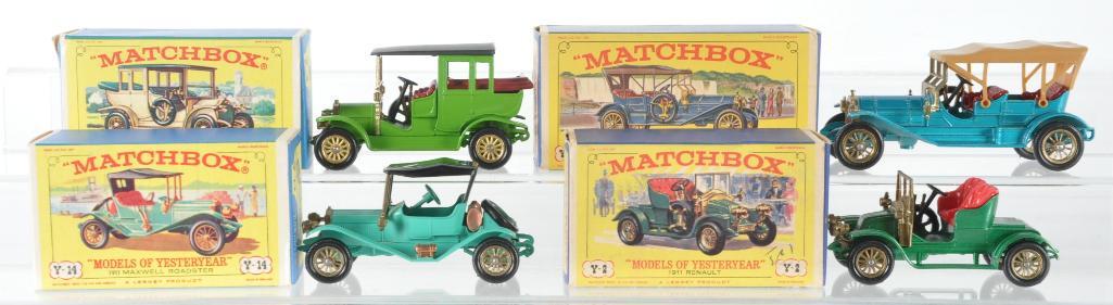 Group of 4 Matchbox Models of Yesteryear Die-Cast: Includes Y-2 1911 Renault 2 Seater, Y-14 1911 Maxwell Roadster, Y-12 1909 Thomas Flyabout, and Y-3 1910 Benz Limousine. A Lesney Product, Made in England