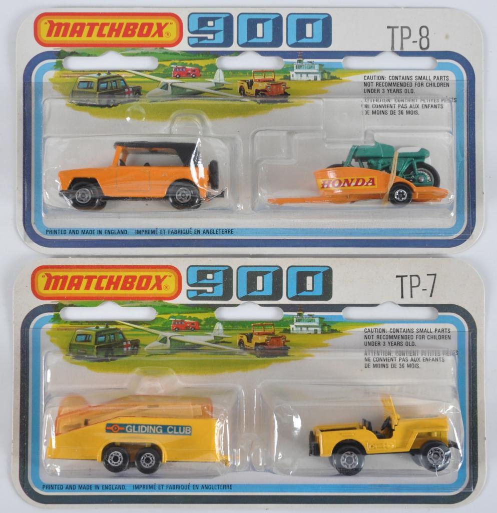 Group of 2 Matchbox 900 Die-Cast Vehicle Gift Sets: Includes TP-7 Gliding Club and TP-8 Honda Motorcycle, A Lesney Product, Made in England