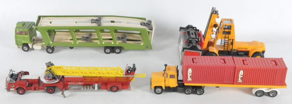 Group of 4 Corgi Major Die-Cast Vehicles: Includes American LaFrance Fire Engine, Fork Truck, and More