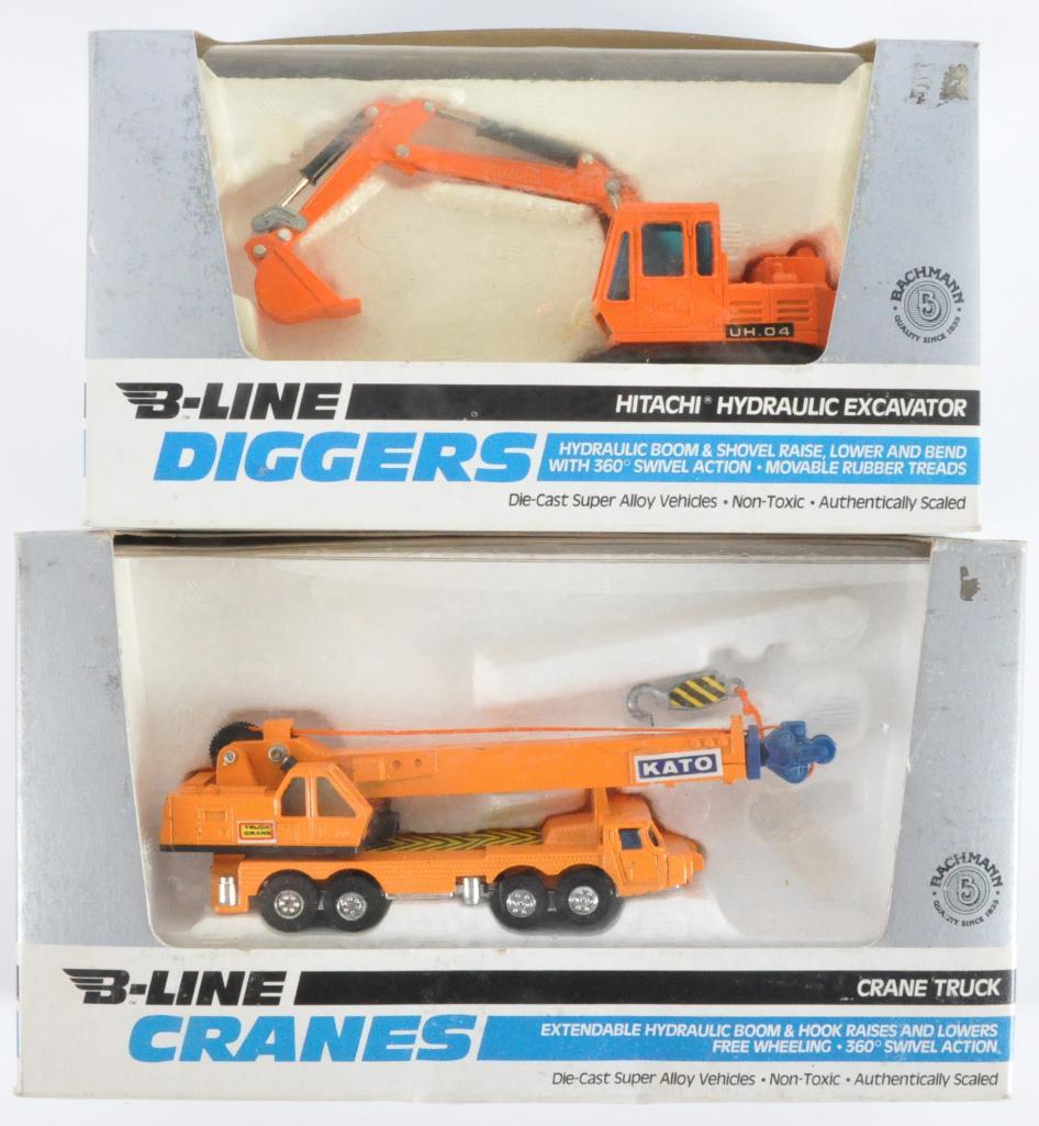 Group of 2 Bachmann B-Line Die-Cast Construction: Includes Kato Crane and Hitachi Excavator, New in Original Packaging