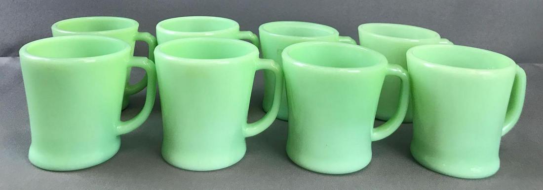 Group of 8 FireKing Jadeite mugs: 3.5 inches each, Some Small chips, Used condition