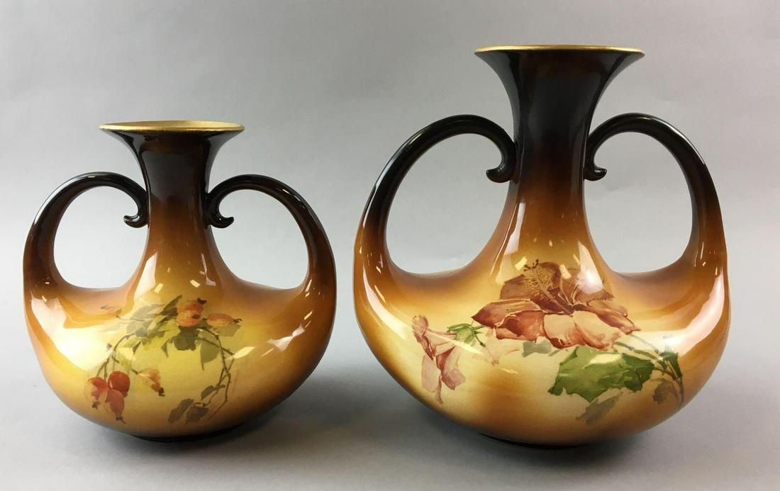 Group of 2 Antique Warwick IOGA Vases: Porcelain crazing throughout, largest 9 inches tall