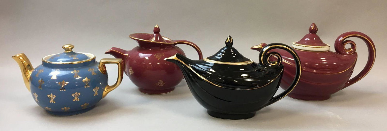 Group of 4 Vintage Hall Teapots: Largest is genie lamp style 7 inches tall 11 inches long