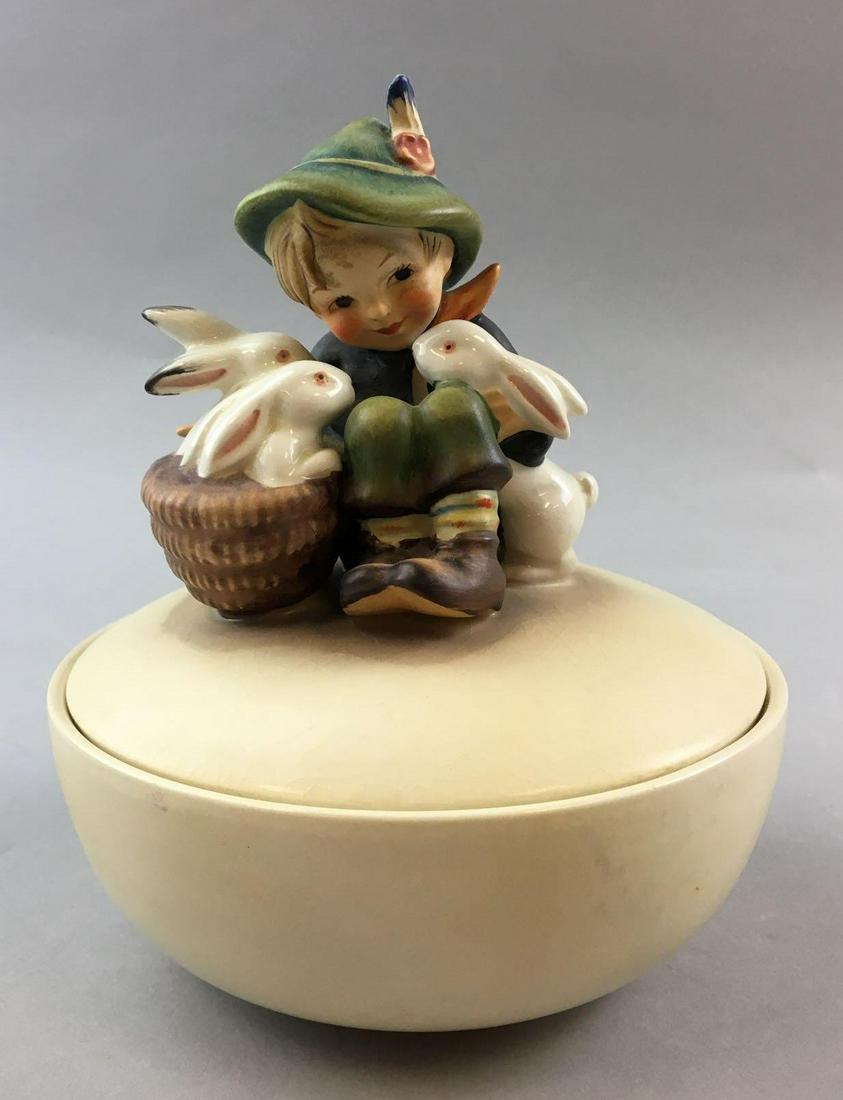 Vintage Goebel Hummel Boy with Rabbits Bowl: W. Germany, 6 1/2 inches tall 5 1/2 inch diameter